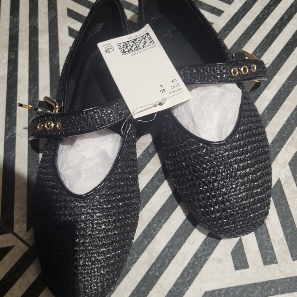 H&M Black Textured Flats with Gold Accents
